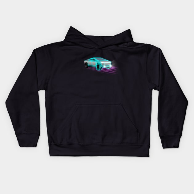 Retro 80s Electric Cyber Truck Kids Hoodie by Shannon Marie